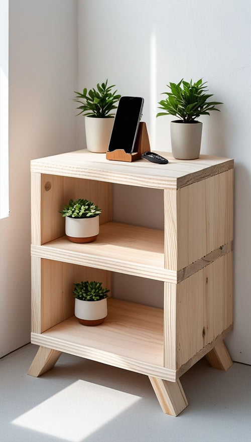 Three-tier open timber side table