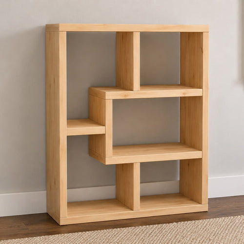 Geometric open timber bookcase